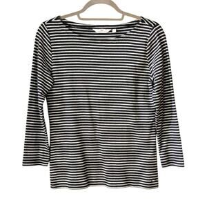Vineyard Vines Women's Black Silver Metallic Striped Nautical Boat neck Tee Top
